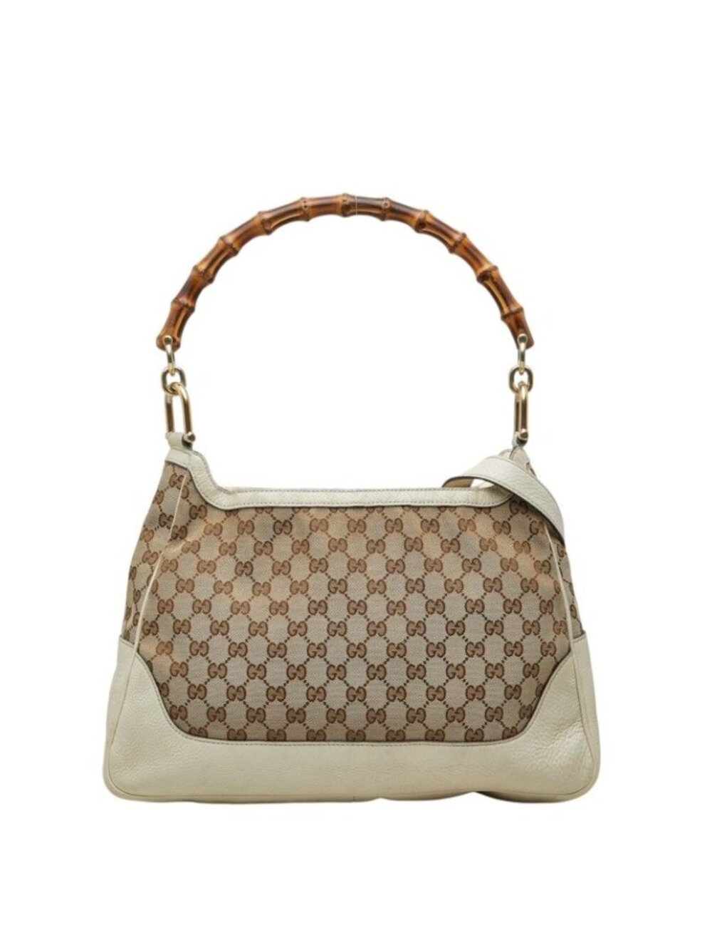 Gucci GG Canvas Bamboo 2-Way Shoulder Bag Beige Ivory
